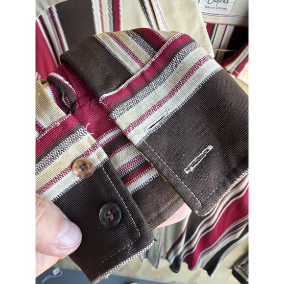 Vtg 70s Dayton’s Disco Shirt Men’s Red Gray Stripe Dagger Collar L USA 16-16.5 - Picture 5 of 11